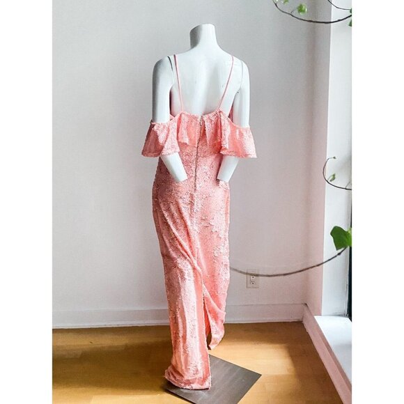 A.B.S Alan Shwartz Peach Pink All Sequin Off The Shoulder MAxi Gown 10 - Picture 7 of 7